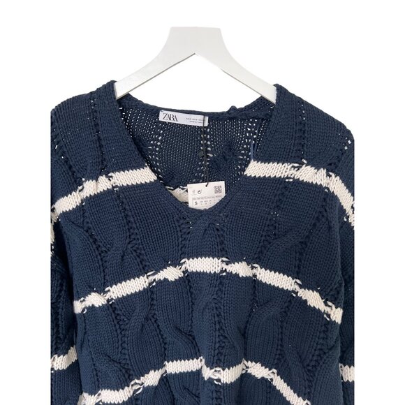 Zara Navy Striped Chunky Knit Sweater - Picture 2 of 3